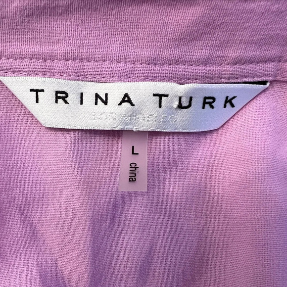Trina Turk Cotton Button Front Shirt Women's Purple Roll Sleeve Top Size Large - Picture 5 of 10